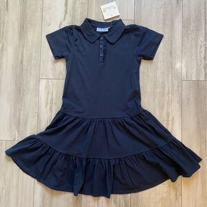 NWT Trotter Street Kids Preppy Navy Ruffled Polo Shirt Dress w/ Tiered Skirt 12y
